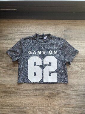 Divided H&M "Game On 62" Charcoal Shimmer Crop Top - Small - NEW $12